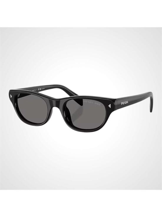 New PRADA Sunglasses Black Polarized Logo Cat Eye Square Grey Lens 50-20-145mm